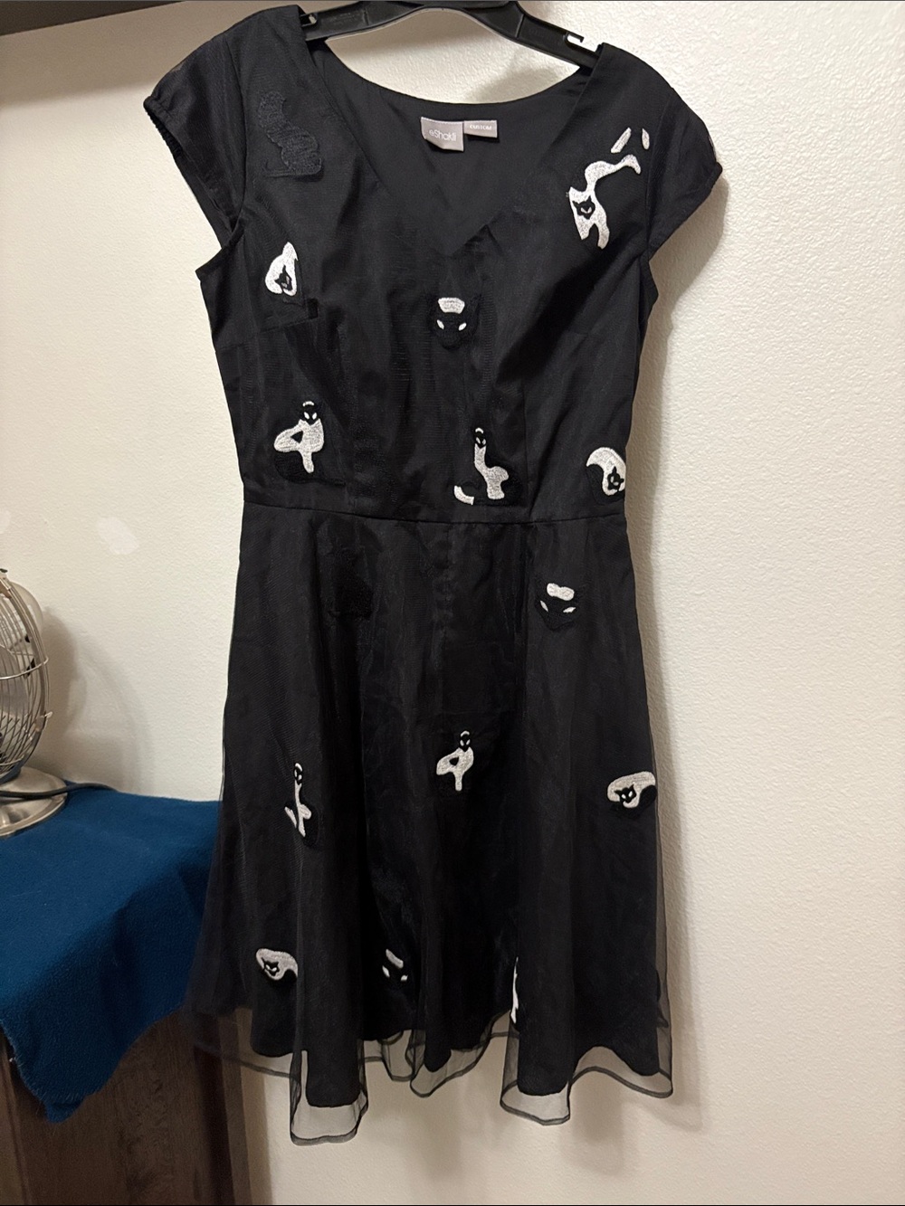 EShakti Women’s Black Embroidered Cat Appliqué Dress Tulle Sz 10 custom NWOT